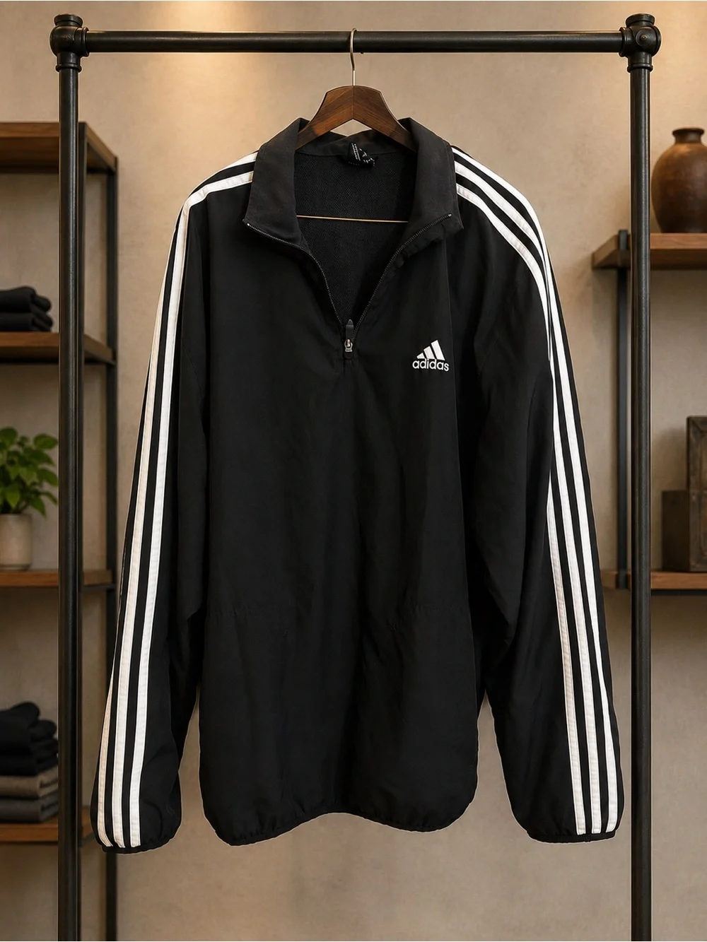 Adidas 3-Stripes Half-Zip Windbreaker Pullover Size M Black White
